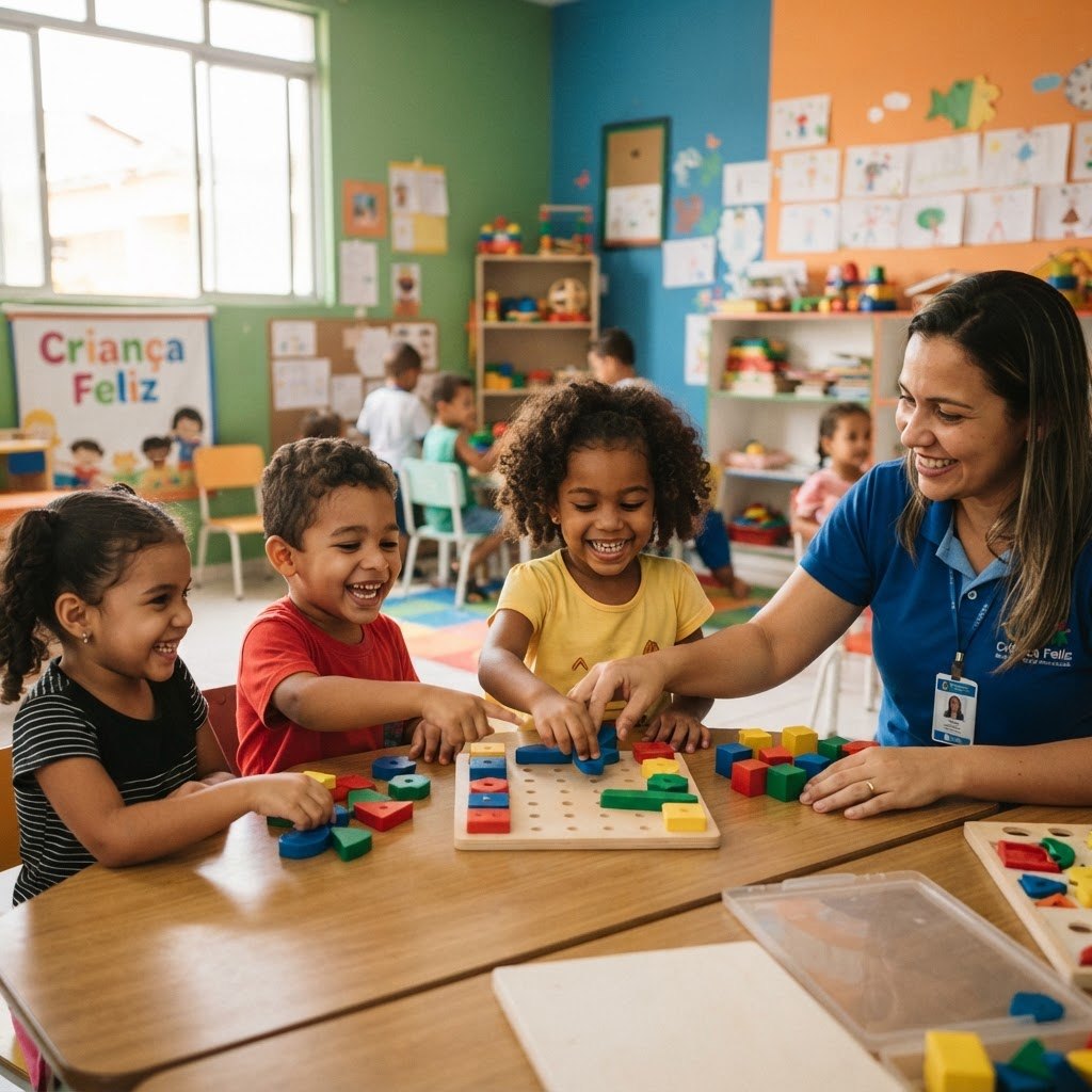 Crianças participam de uma atividade educativa e recreativa no Instituto Infantil Cantinho da Vila, em Betim.